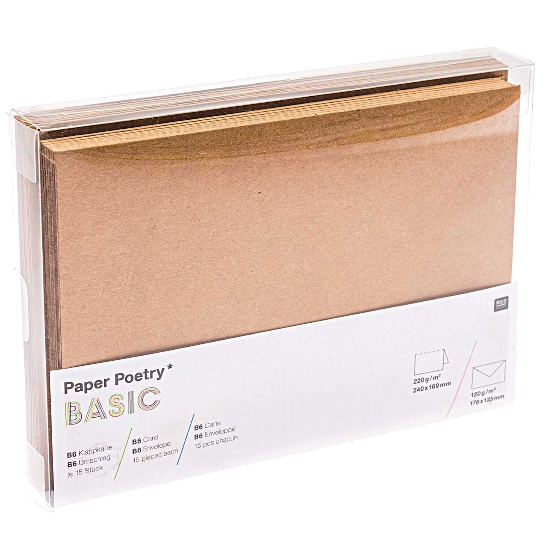 Rico Design Greeting Cards, Pkg of 15 Kraft 6.7" x 4.75"