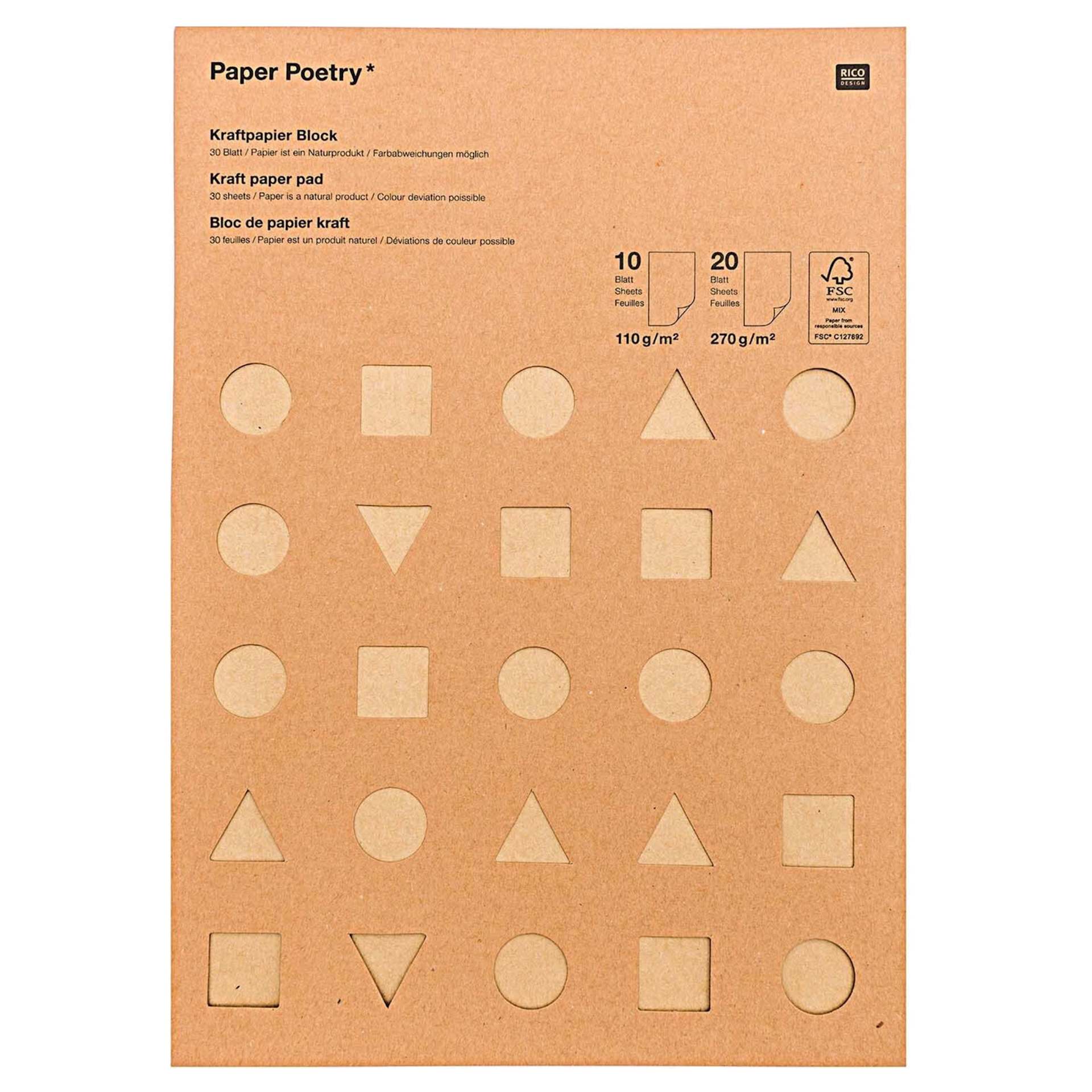 Rico Design Kraft Pad - Mixed Weights 110 gsm/270 gsm, 30 Sheets