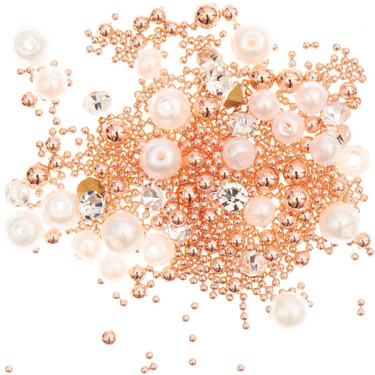 Resin Filling Materials Pearls, Diamonds, Globules - Rose Gold, 13.5g