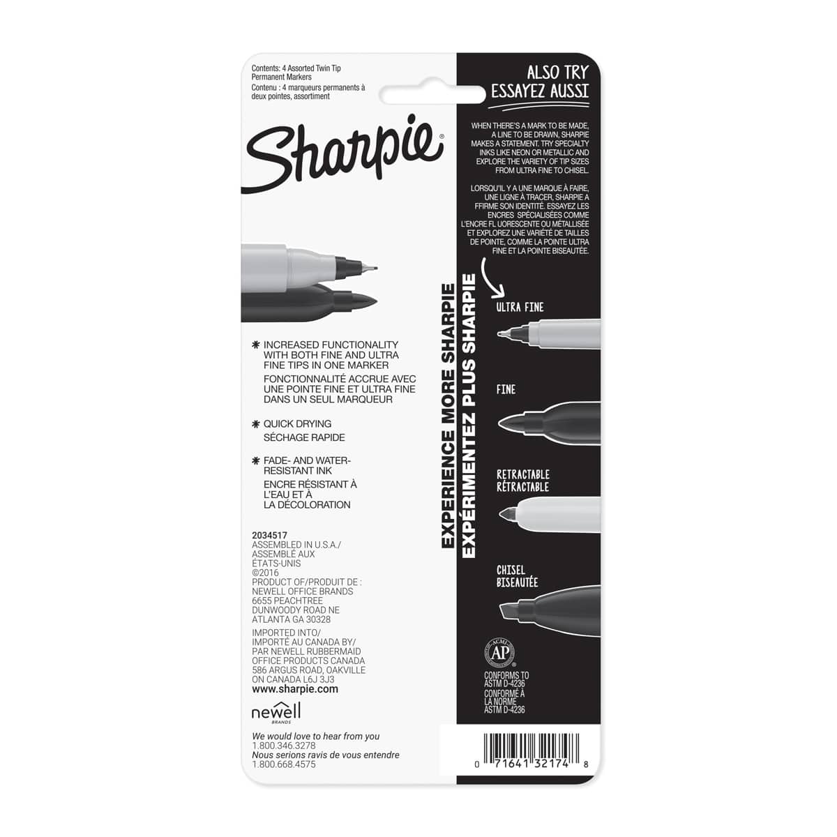 Sharpie Twin Tip Permanent Markers 4-Color Carded Set (Black, Blue, Green, Red)