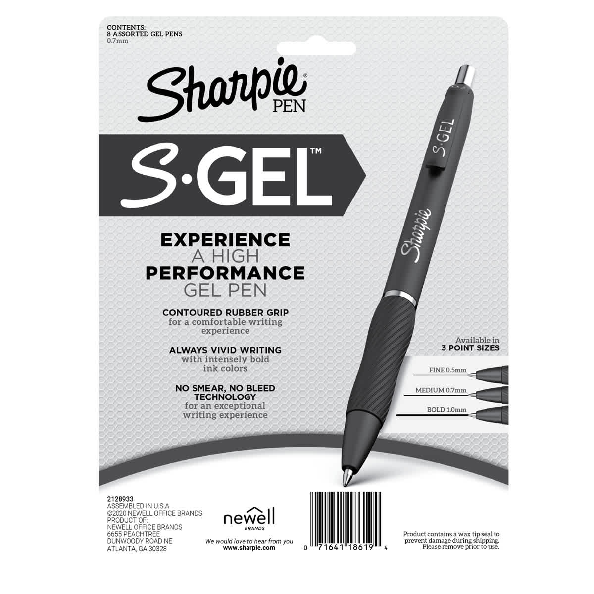 Sharpie S-Gel Pen .7mm - 8/Pkg, Assorted Colors