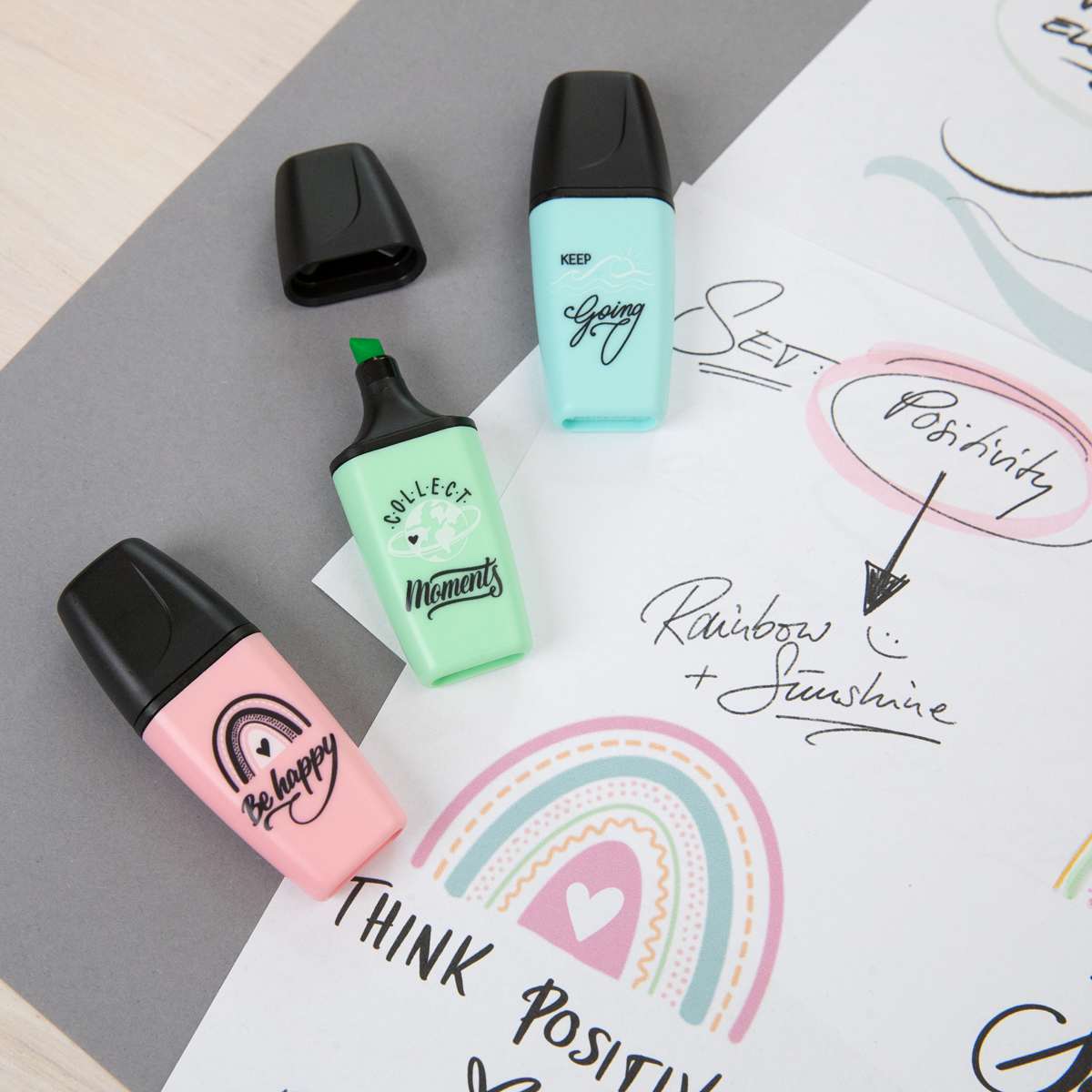 BOSS Mini Highlighter Set 6-Color Pastellove Set II (Hint of Mint, Touch of Turquoise, Pink Blush, Dusty Gray, Pale Orange, Frozen Fuchsia)