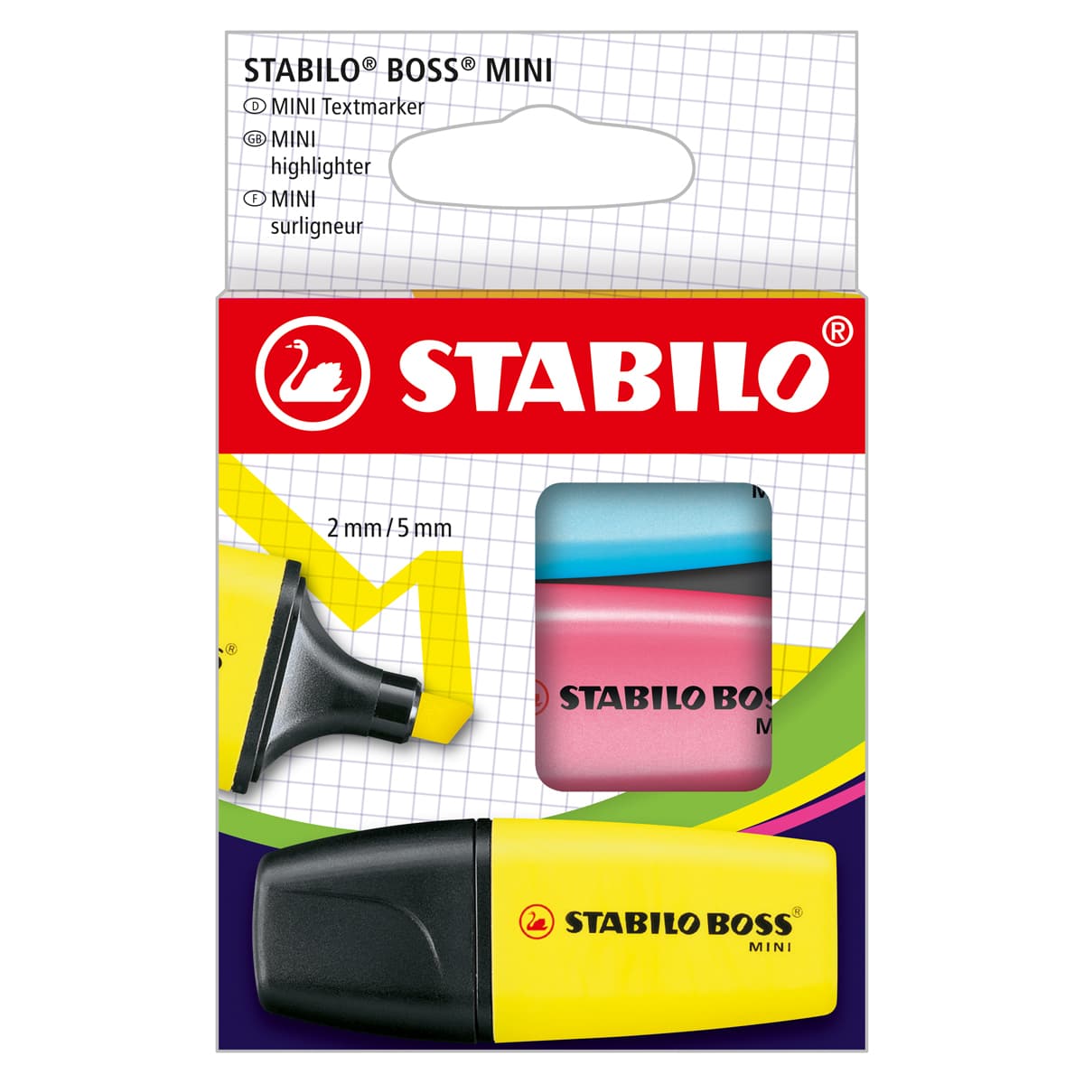 BOSS Mini Highlighter Set 3-Color Wallet Set (Yellow, Pink, Blue)