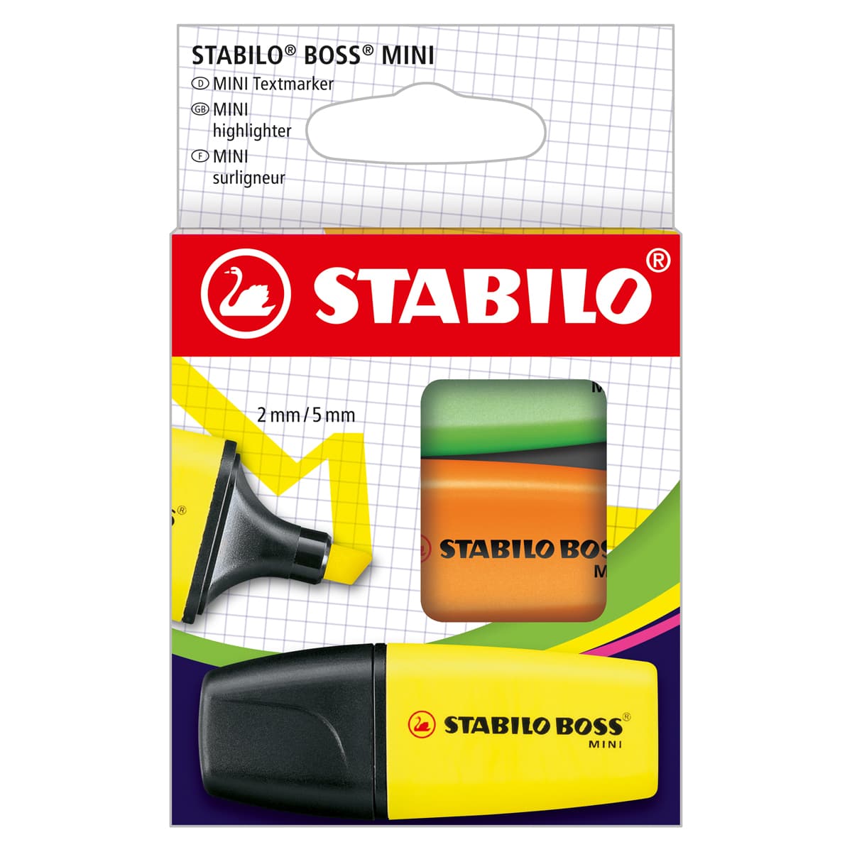 BOSS Mini Highlighter Set 3-Color Wallet Set (Yellow, Orange, Green)