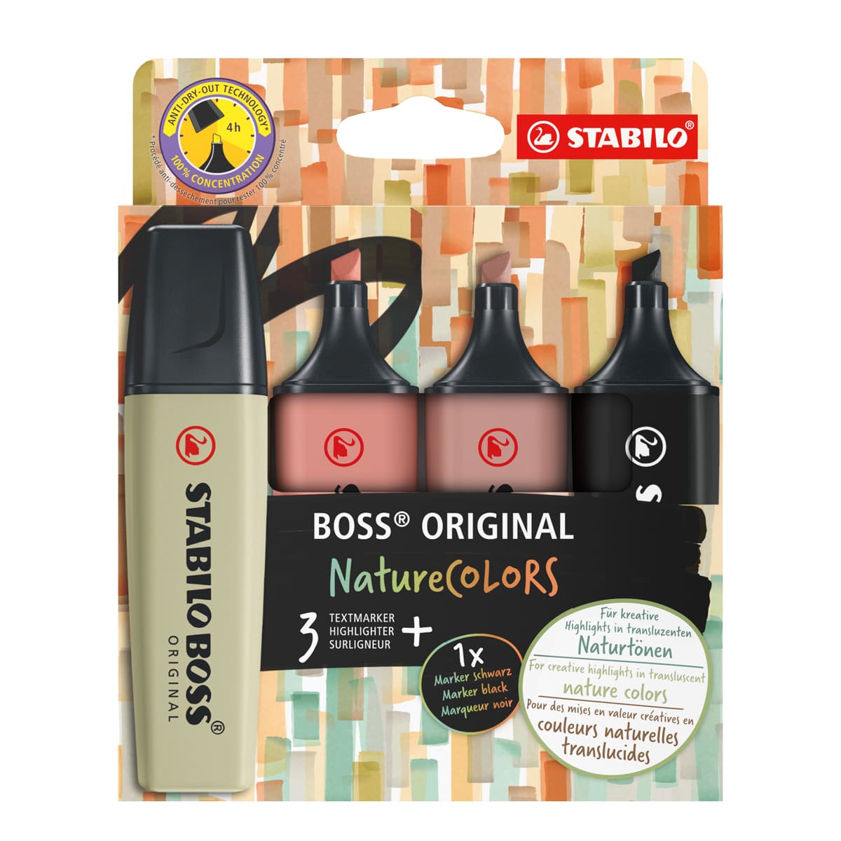 BOSS ORIGINAL NatureCOLORS Highlighter Set 4-Piece Wallet Set I (Mud Green, Sienna, Umber, Black)