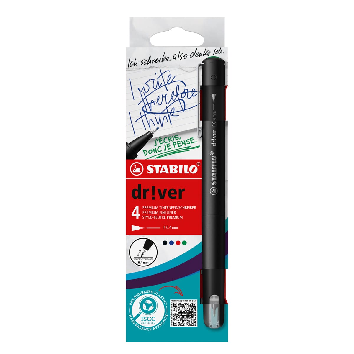 dr!ver Premium Fineliner Set 4-Color Fine Tip Wallet Set (Black, Blue, Red, Green)