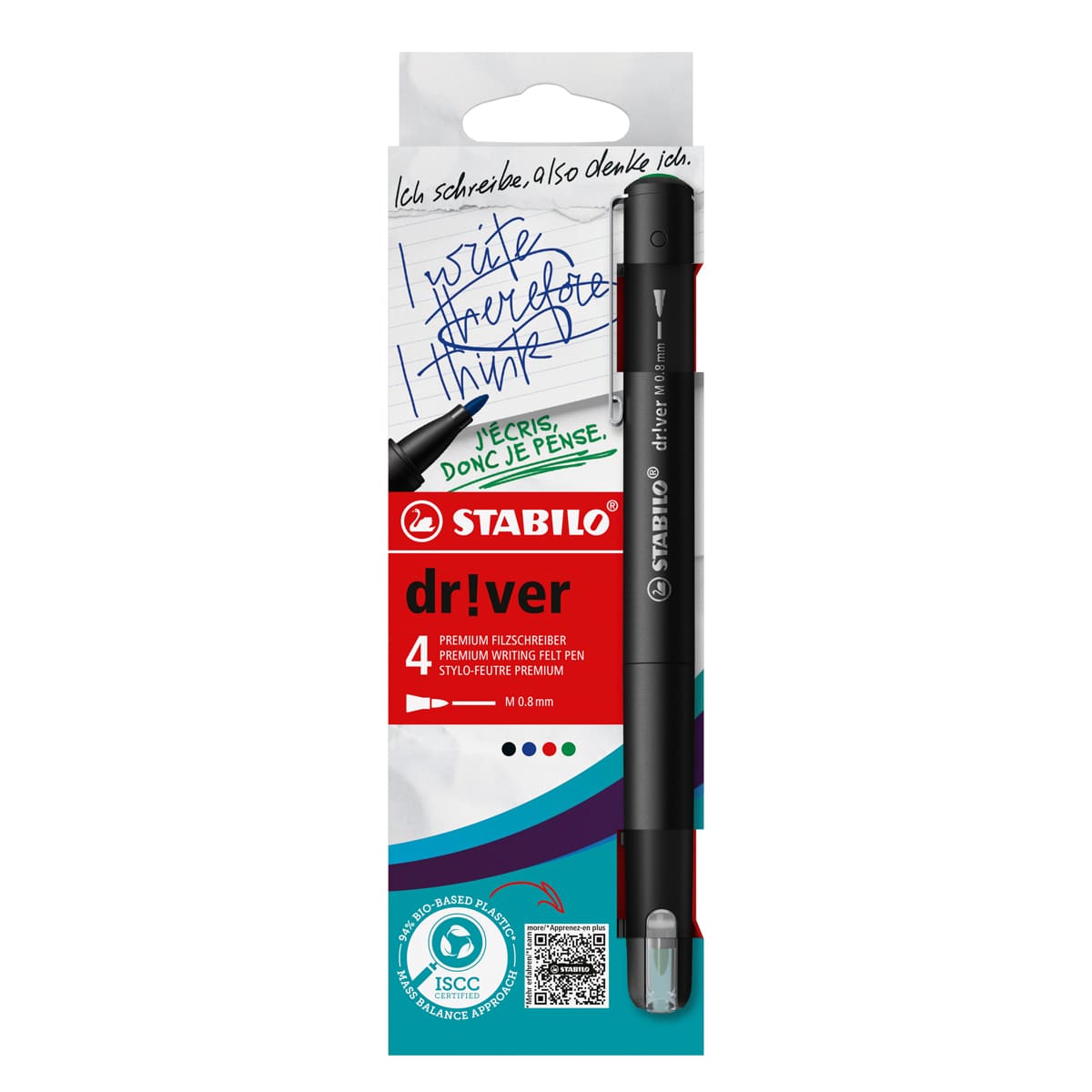 dr!ver Premium Fineliner Set 4-Color Medium Tip Wallet Set (Black, Blue, Red, Green)