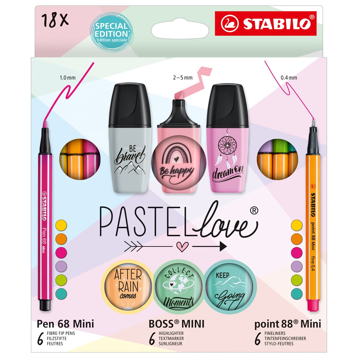 Stabilo Special Edition Pastel Love Pens and Highlighters Set of 18, packaging