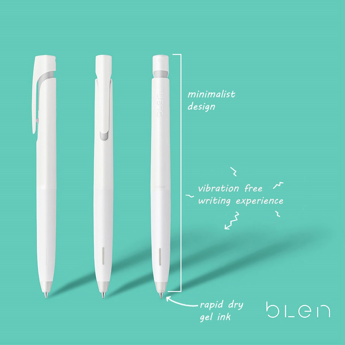 bLen Retractable Gel Pen .7mm White Barrel with Black Ink - 2/pkg.