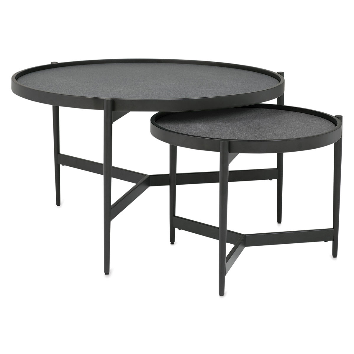 Two Studio Designs Estrade Tables showing different heights