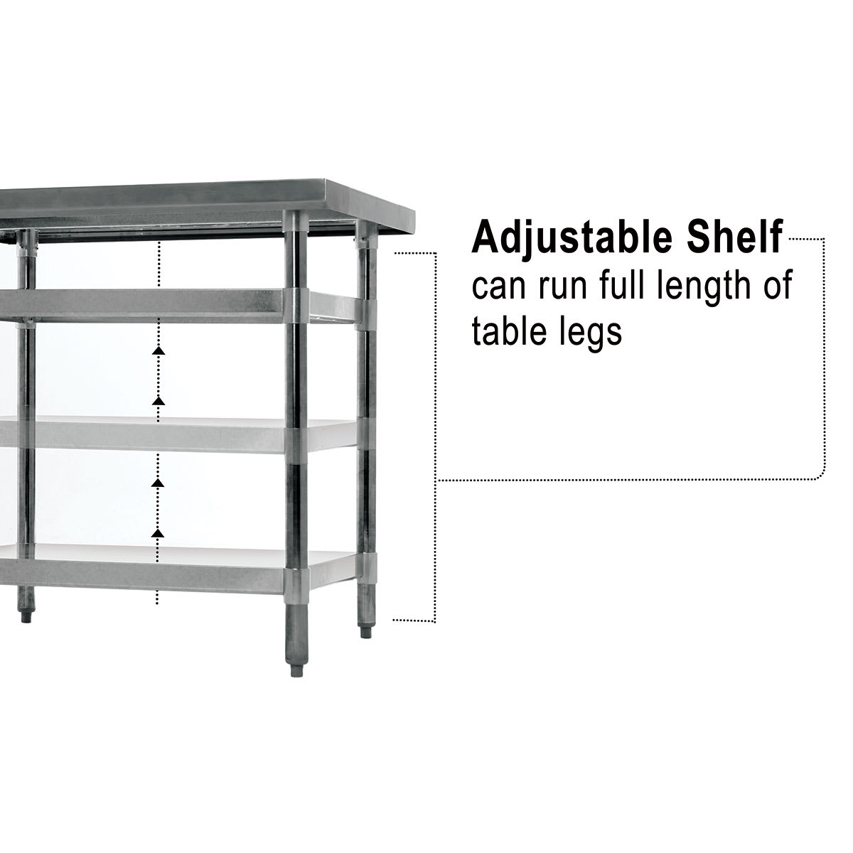 Stainless Steel Tables - Diagram showing adjustable shelf feature