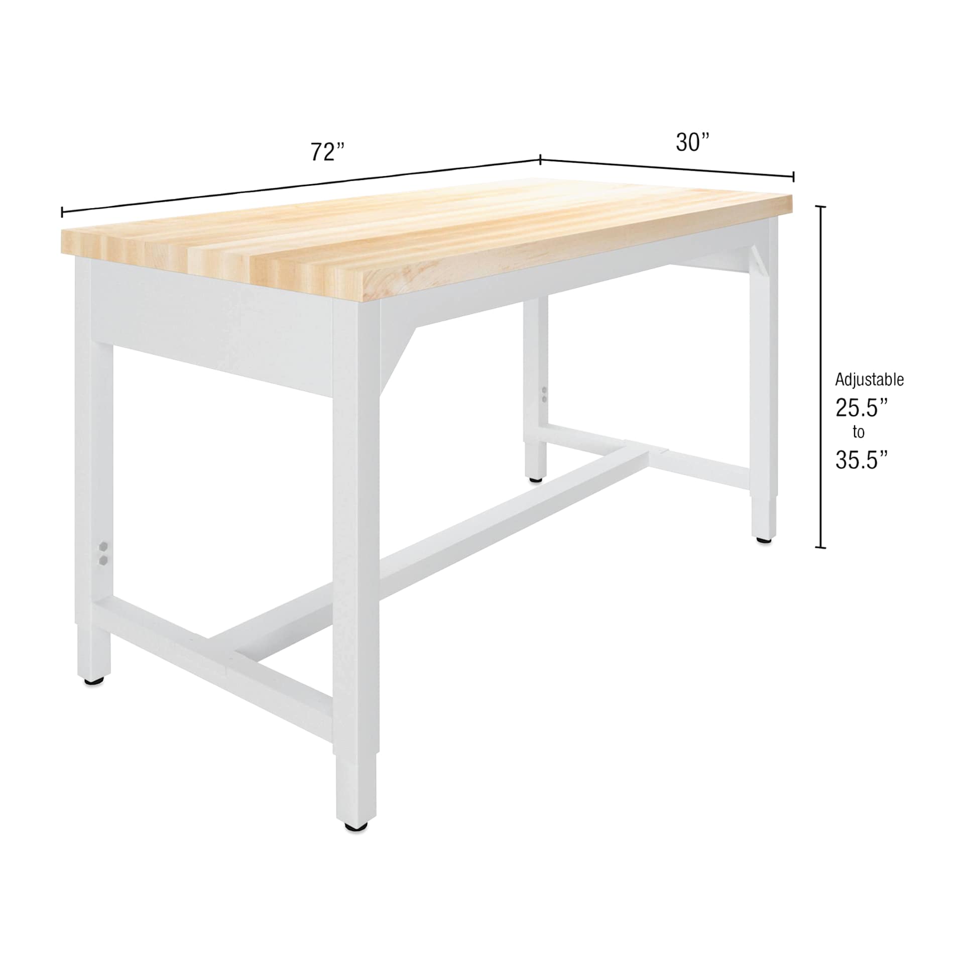Diversified Spaces Fab-Lab Workbench - Butcher Block Top, 72" x 30" - dimensions