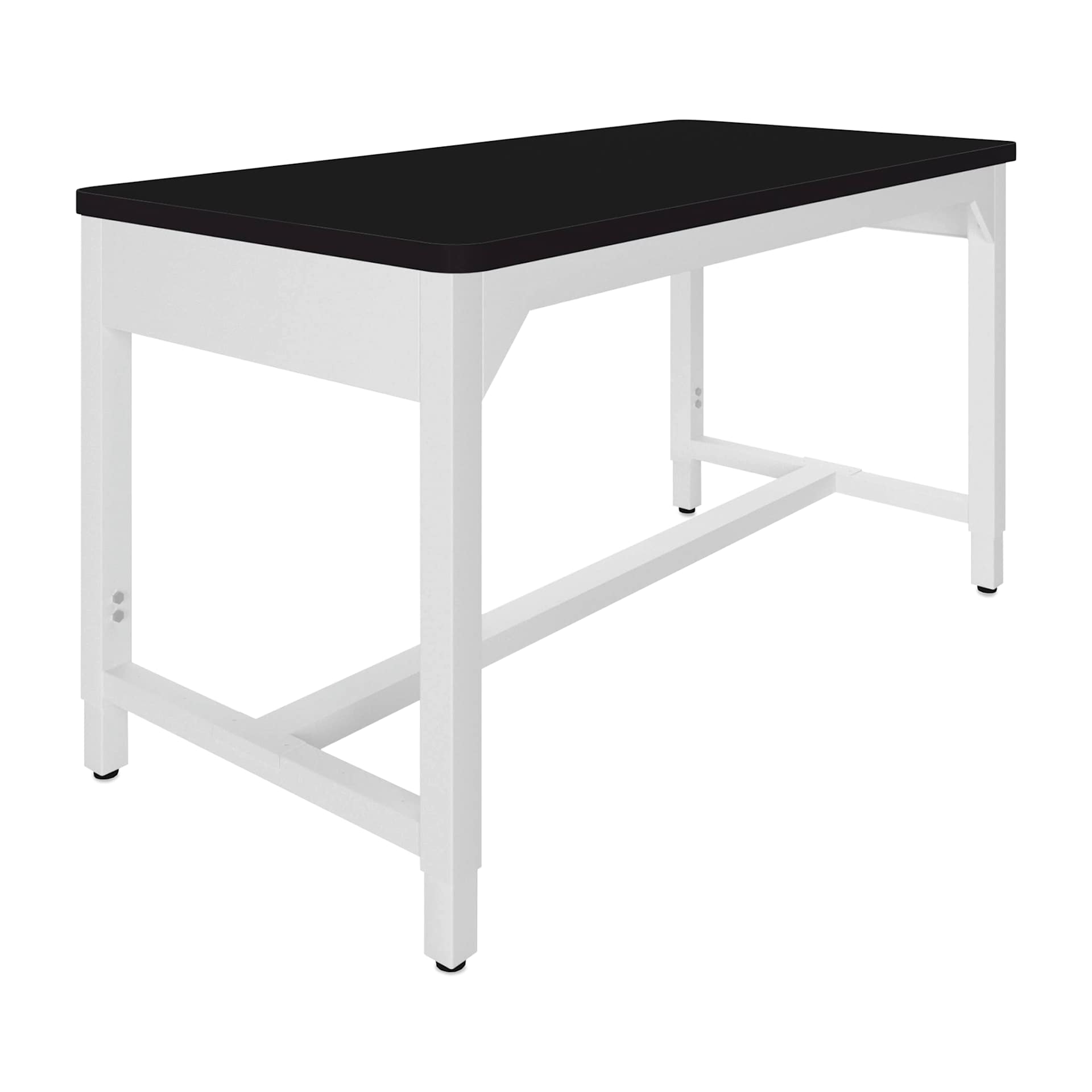 Diversified Spaces Fab-Lab Workbench - High Pressure Laminate Black Top, White frame, 72" x 30" - angled