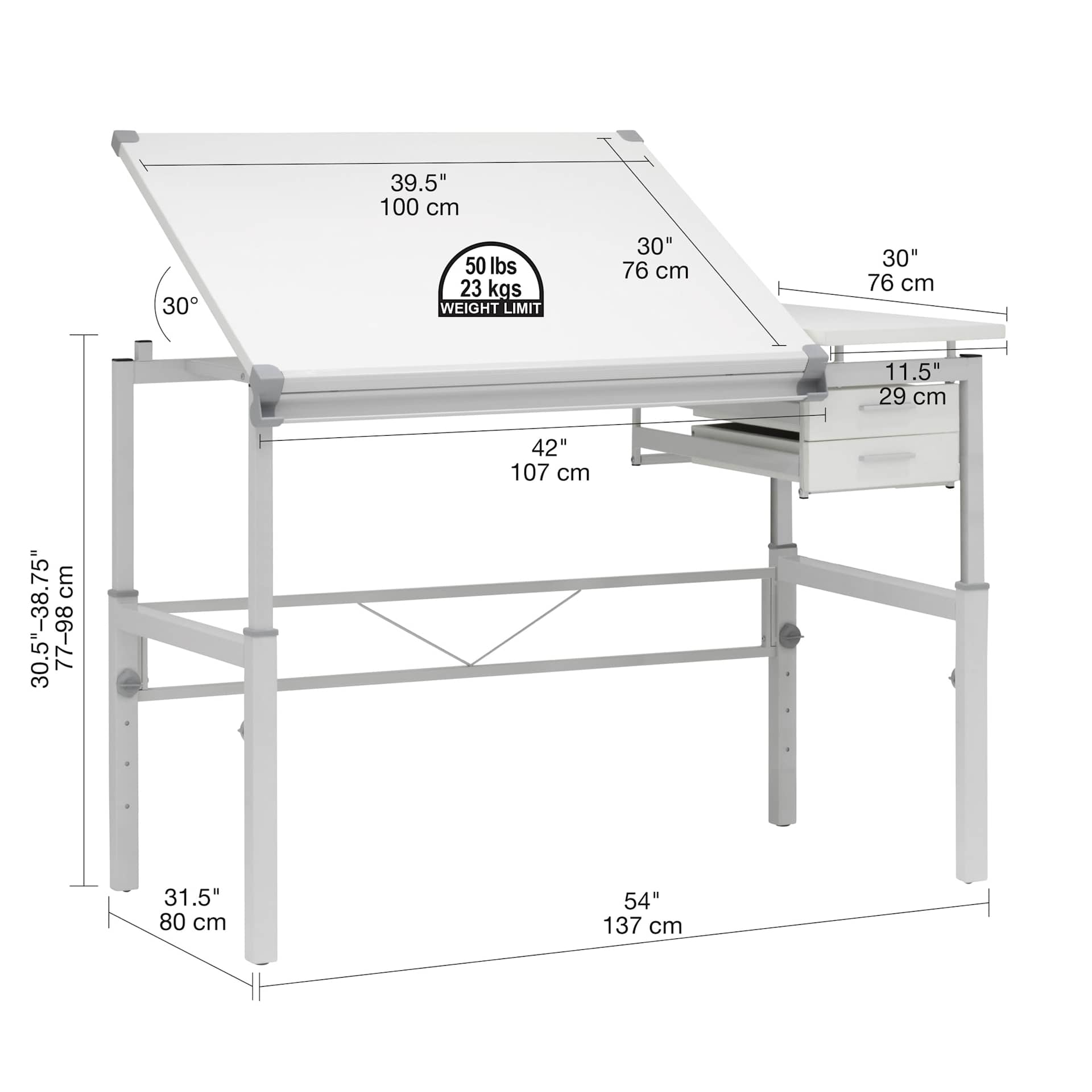Studio Designs Graphix II Pro Line Table With Drawers - dimensions