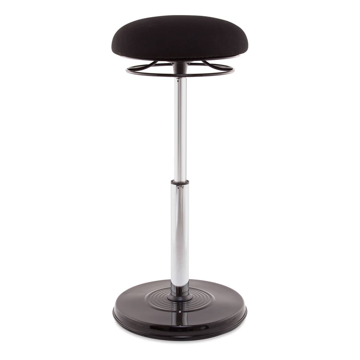 Kore Design Office Plus Sit-Stand Adjustable Chair - Fabric Seat Cover, Black, Shown at maximum height.