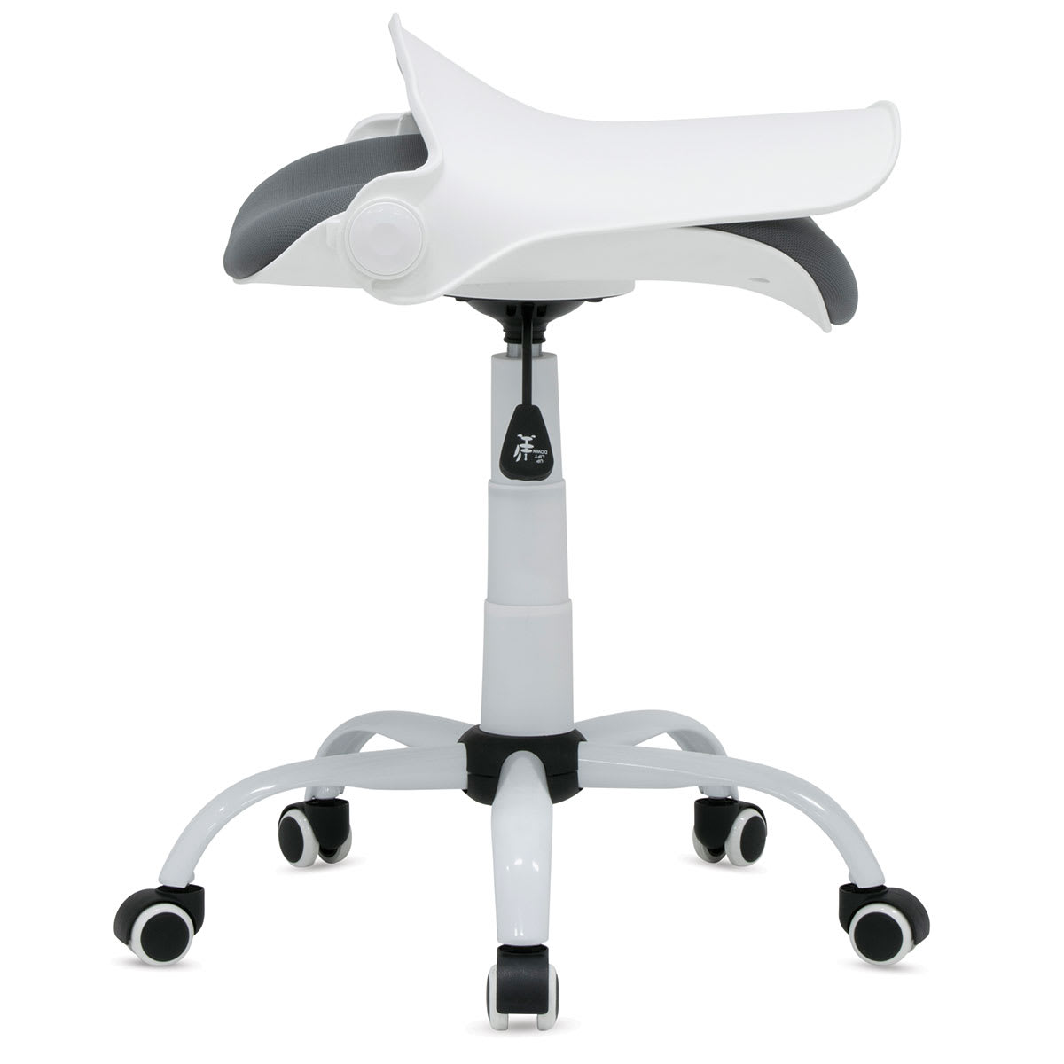 Studio Designs Folding Back Modern Swivel Office Task Chair - Side view of White and Gray Chair with back folded down