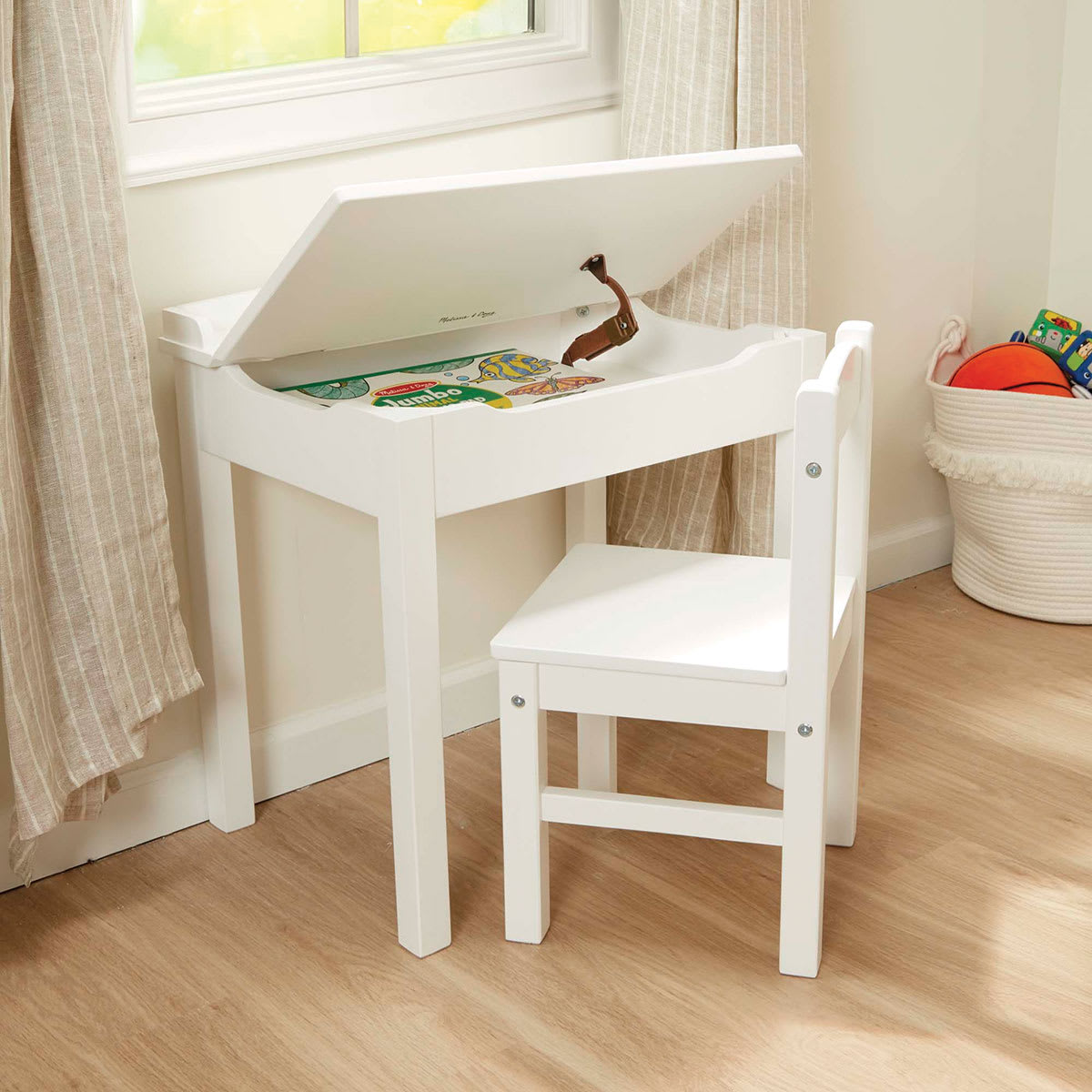 Melissa & Doug Lift Top Desk and Chair - White (Desk lid open)