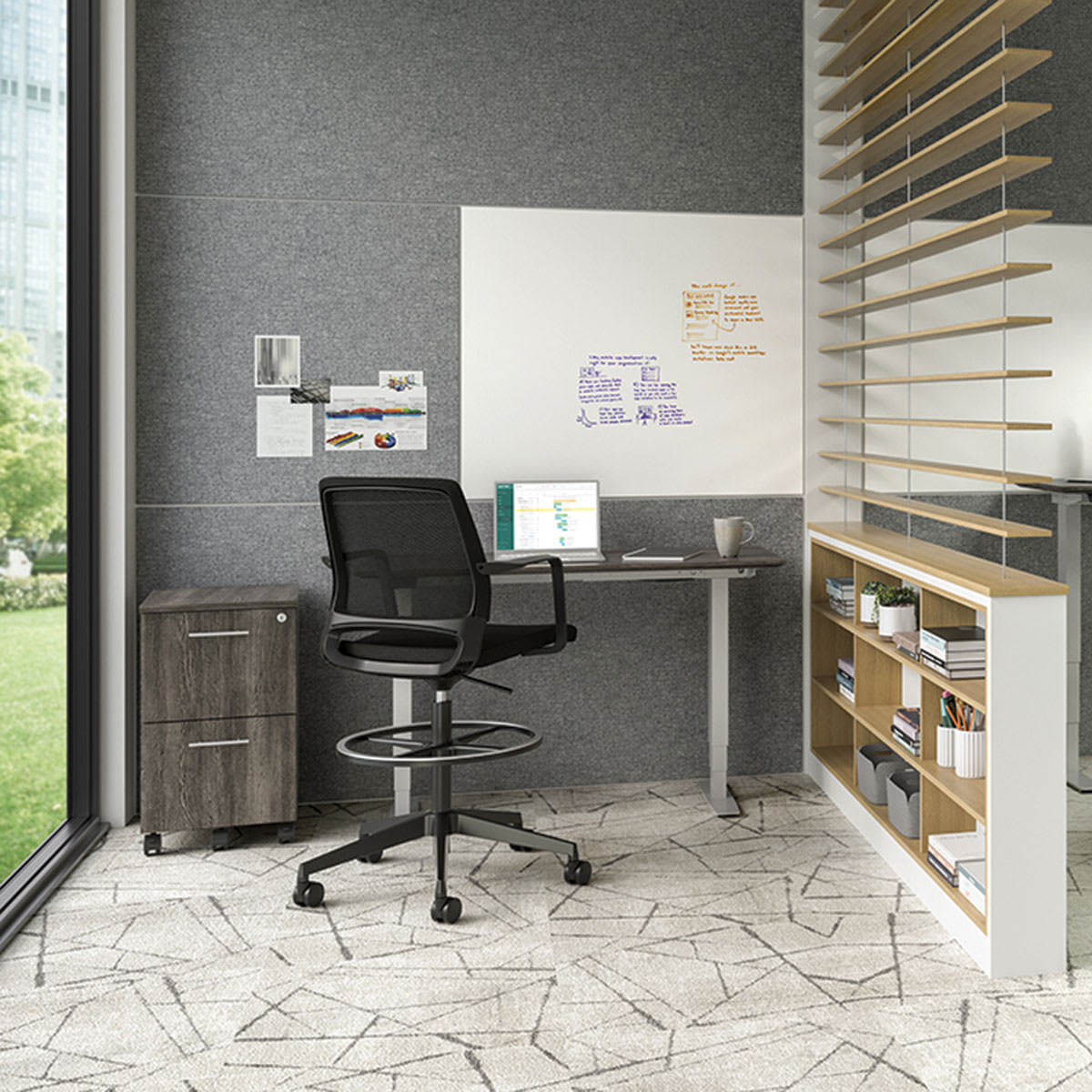 Safco Medina Extended-Height Chair - Black (Chair at desk)