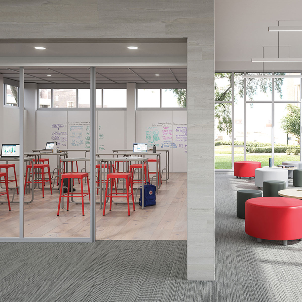 Safco Steel Counter Stool (Red steel counter stools at desks)