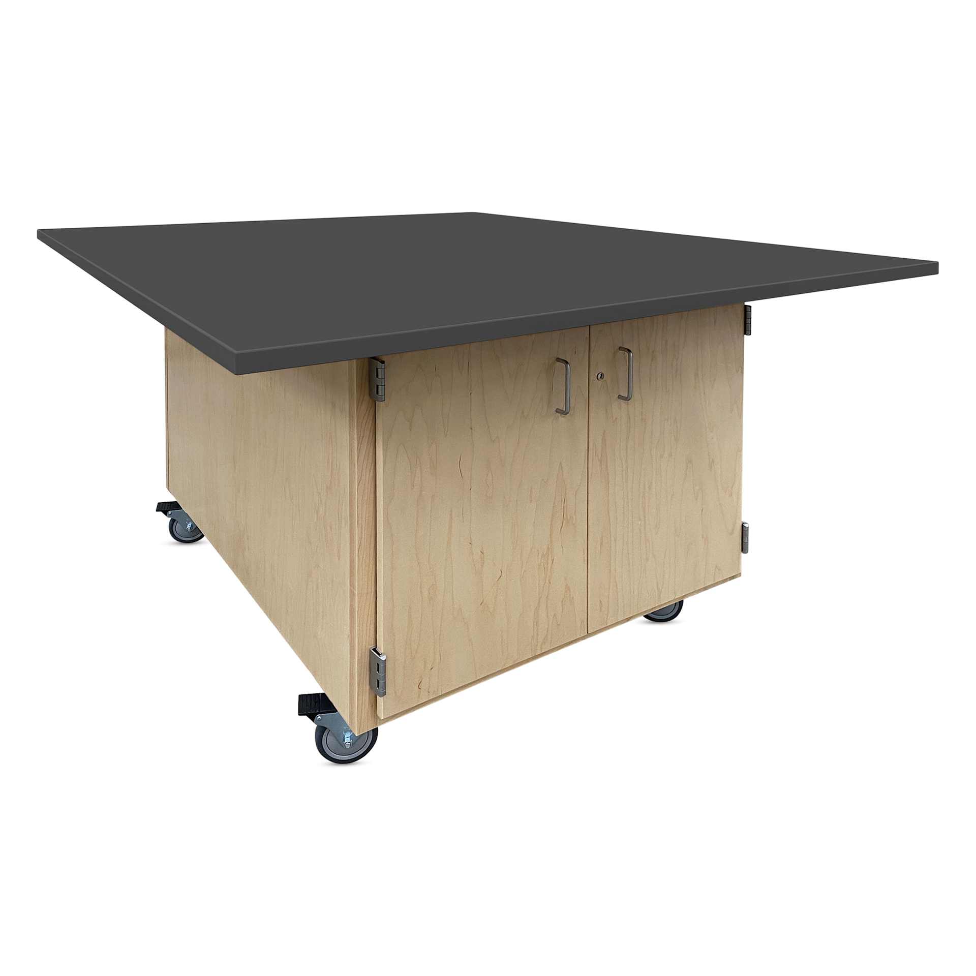 Hann Mobile Workstation - 2-Door, Black Laminate Top with 6-Drawer, full cabinet side shown