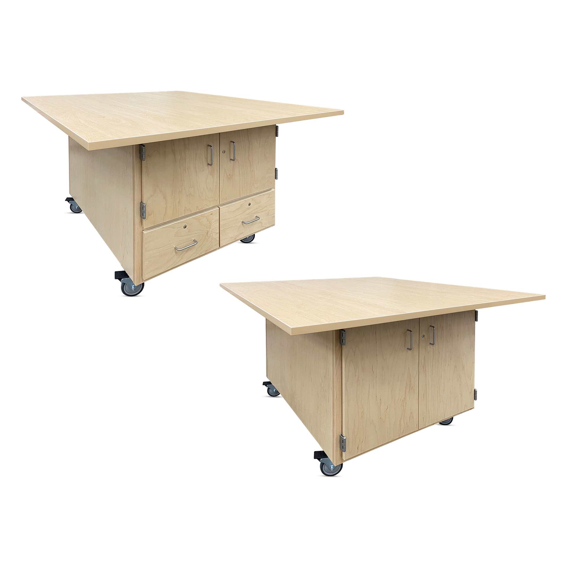 Hann Mobile Workstation - 2-Door, Maple Laminate Top with 2-Drawers, both sides shown
