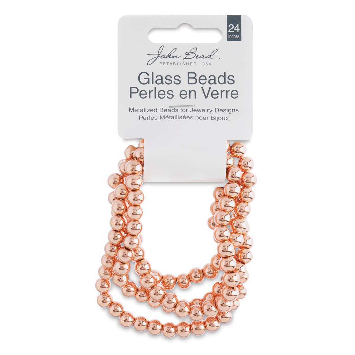 John Bead Metalized Glass Beads - 24" Copper 6 mm Strand in Hanging package