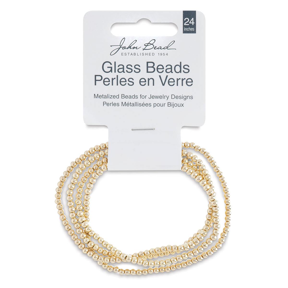 John Bead Metalized Glass Beads - 24" Gold 2 mm Strand in Hanging package