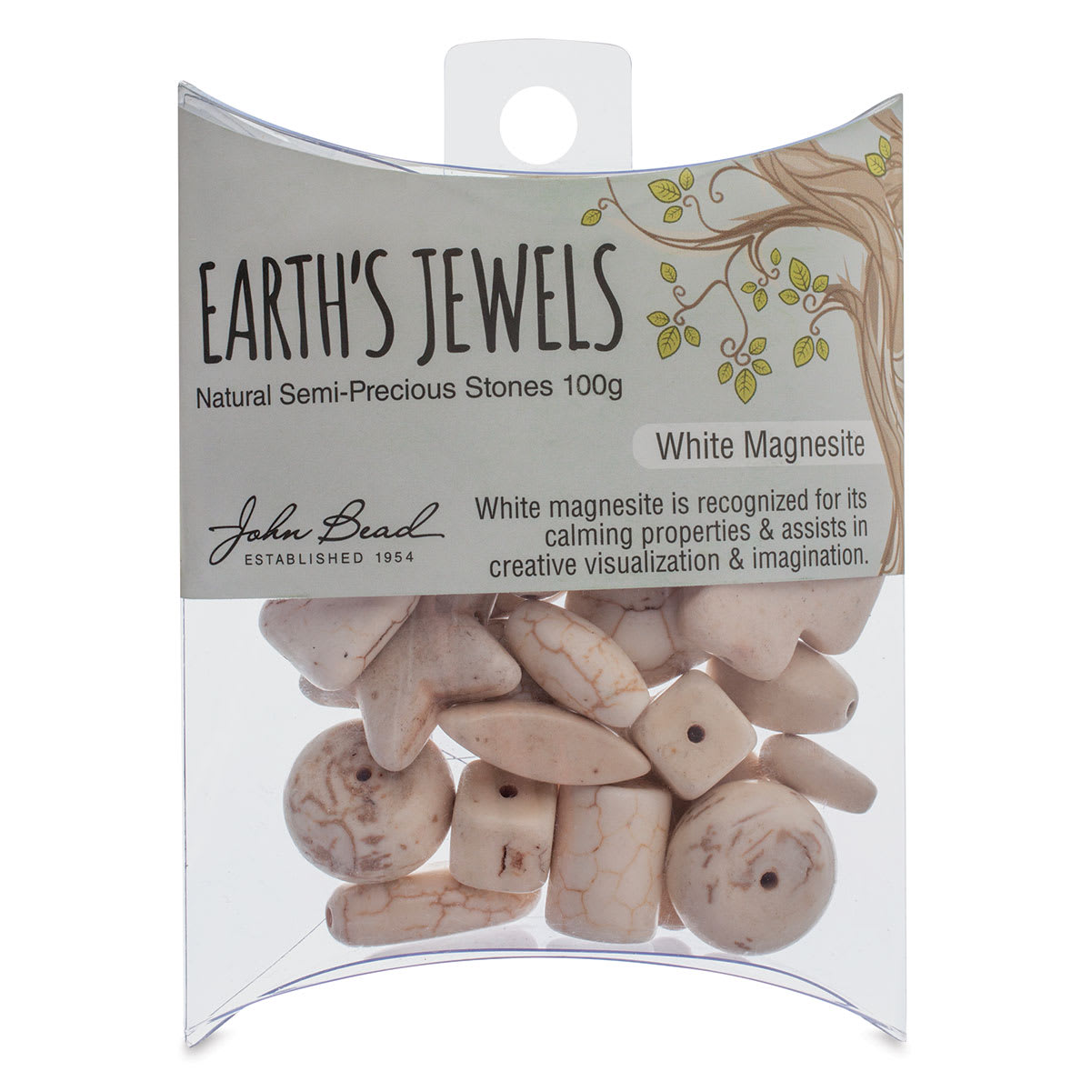 John Bead Earth's Jewels - Front view of package of White Magnesite Beads