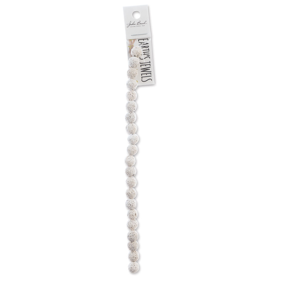 John Bead Earth's Jewels Lava Stone Bead Strand - Arctic White, 8 mm, 8" Strand