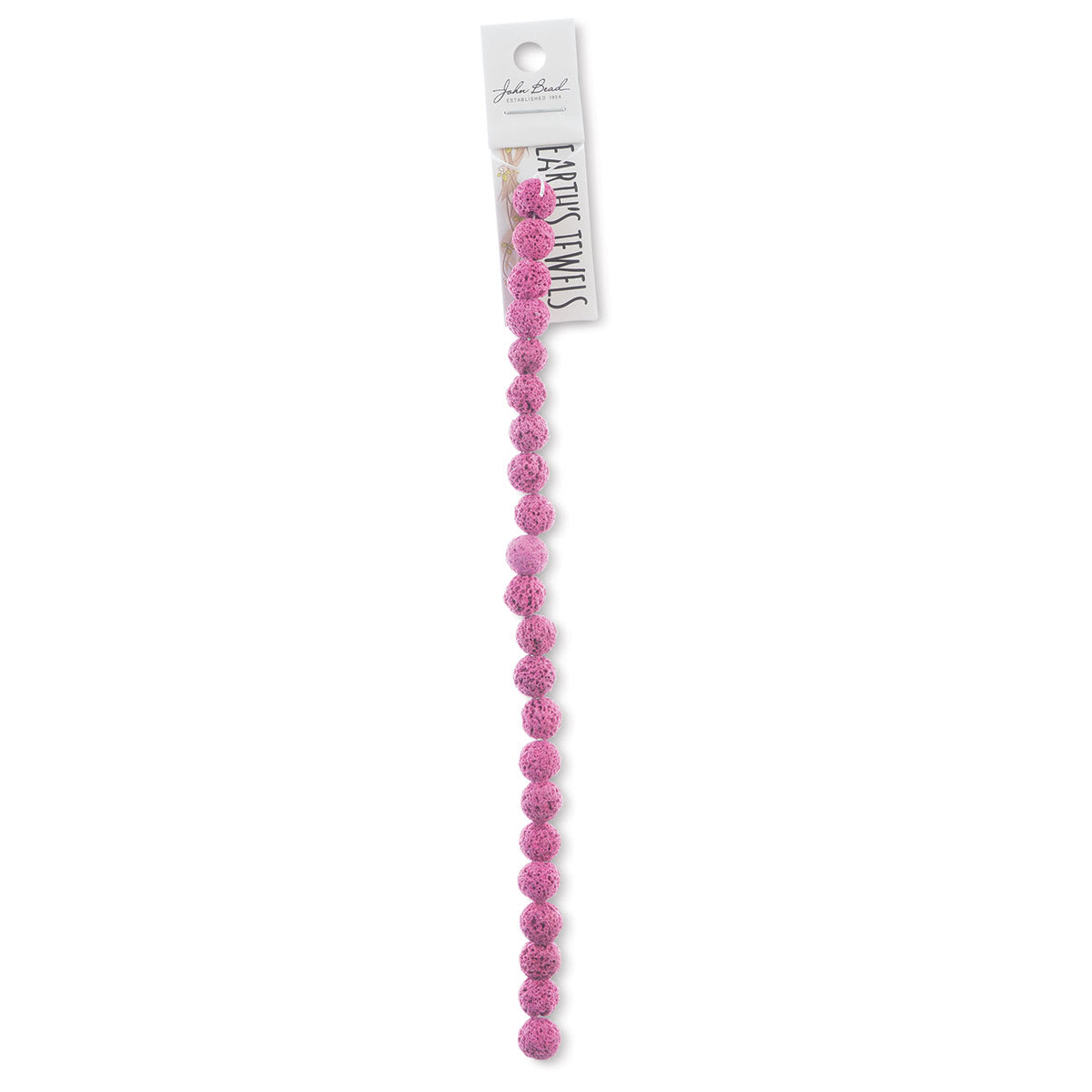 John Bead Earth's Jewels Lava Stone Bead Strand - Flamingo Pink, 8 mm, 8" Strand