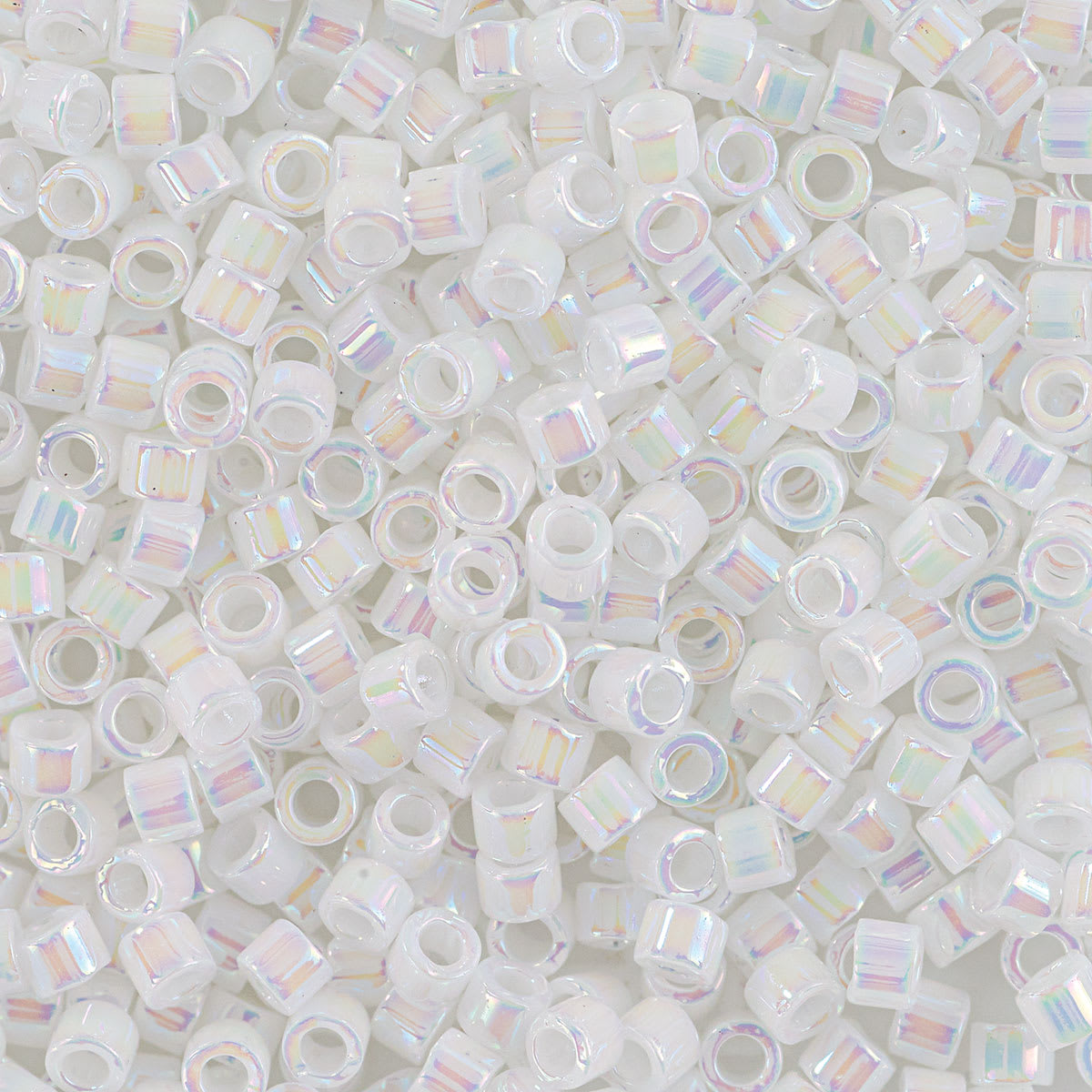 John Bead Miyuki Delica Beads - White, Pearl Aurora Borealis (Close-up of beads)