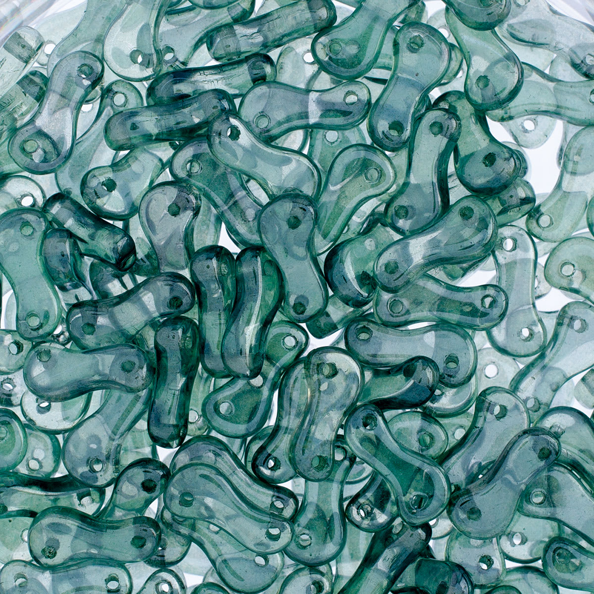 John Bead Czech Link Bead - Crystal and Dark Green Luster, Luster, Fullcoat, Pkg of 40