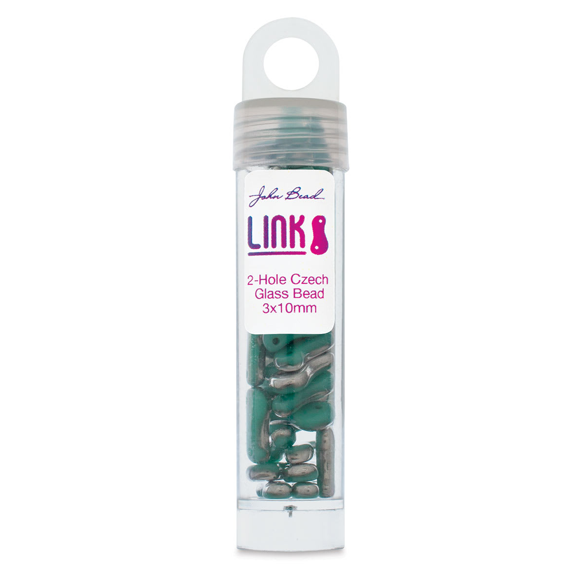 John Bead Czech Link Bead - Green Turquoise and Silver Labrador, Glossy, Halfcoat, Pkg of 40