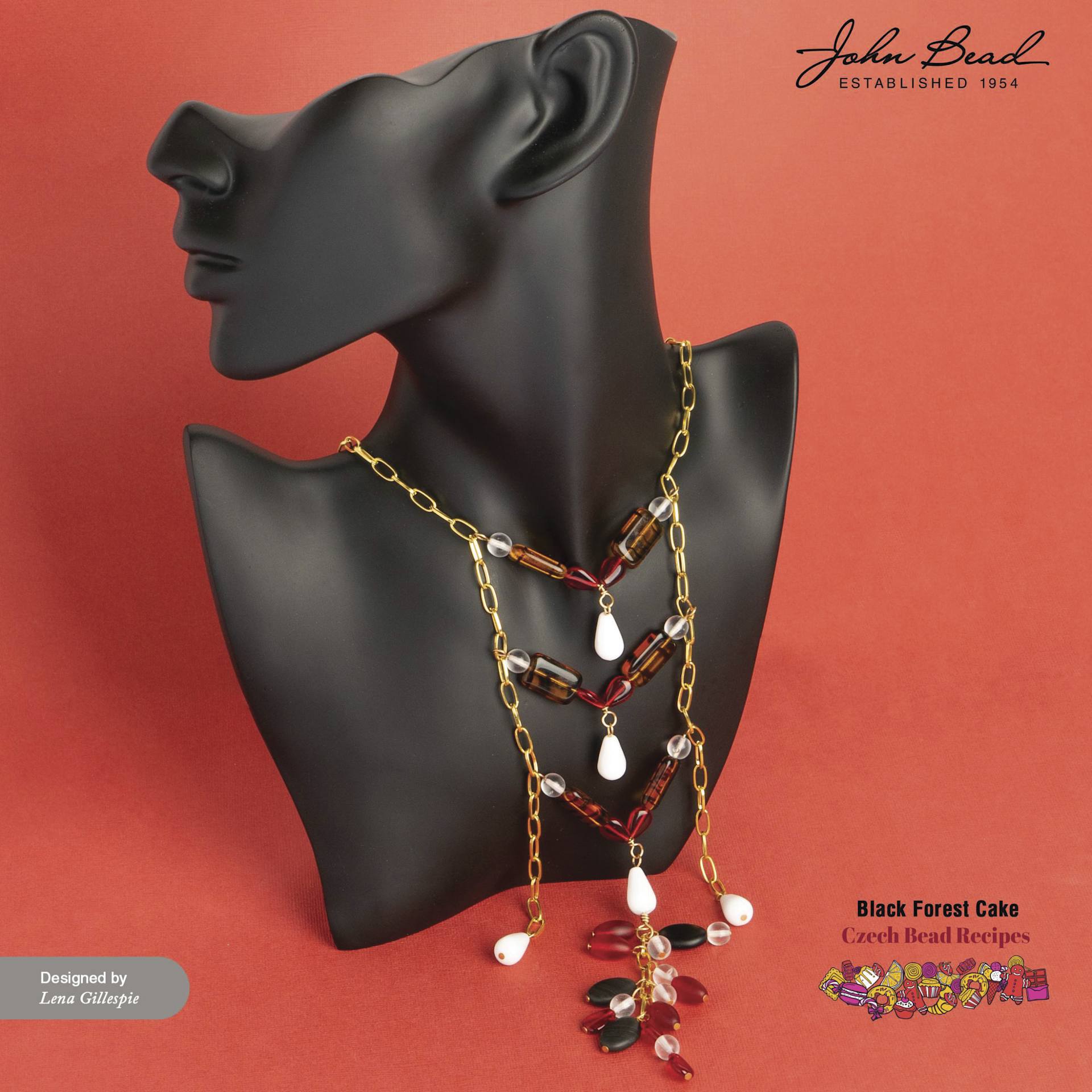 John Bead Czech Glass Bead Recipe Box - Black Forest Cake - finished necklace example by Lena Gillespie