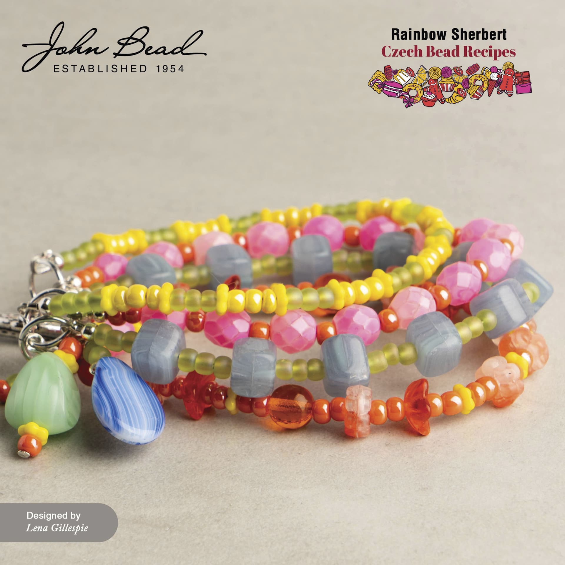 John Bead Czech Glass Bead Recipe Box - Rainbow Sherbet - finished necklace example by Lena Gillespie