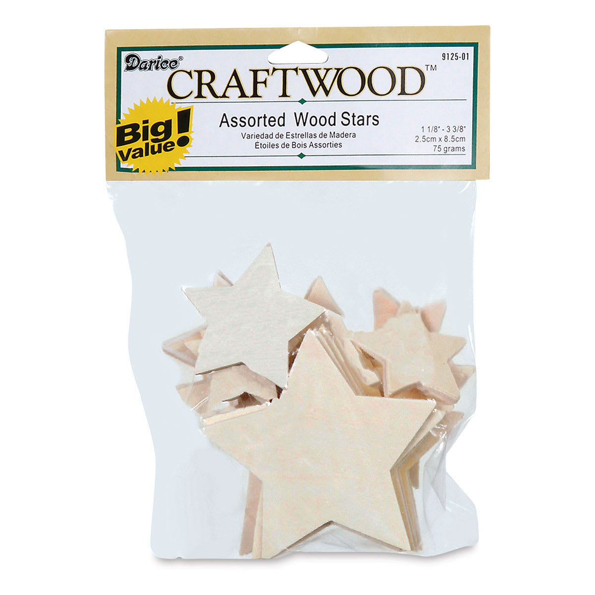 Darice 2-D Wood Cutouts - Stars, Assorted Sizes, 75 g
