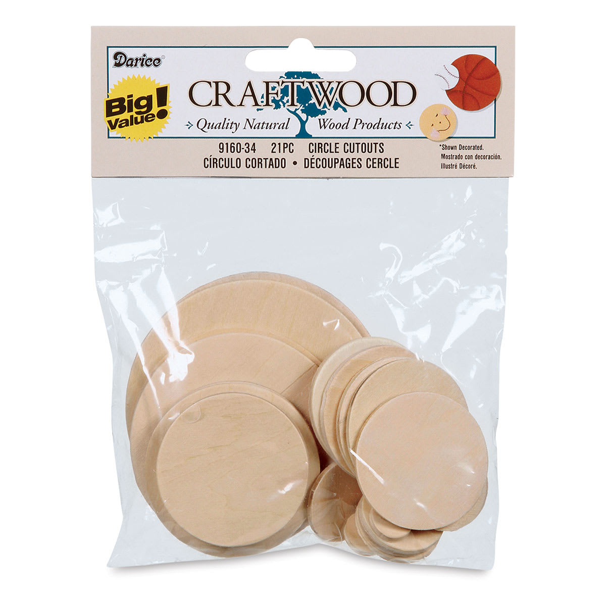 Darice 2-D Wood Cutouts - Circles, Assorted Sizes, 21 Pieces