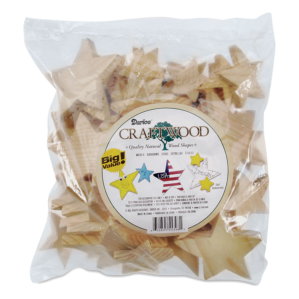 Darice 2-D Wood Cutouts - Stars, Assorted Sizes, 500 g