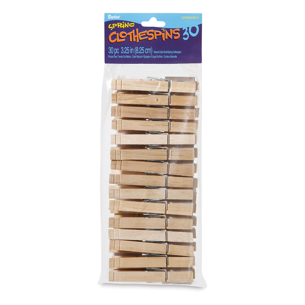 Darice Wooden Spring Clothespins - Regular, Pkg of 30