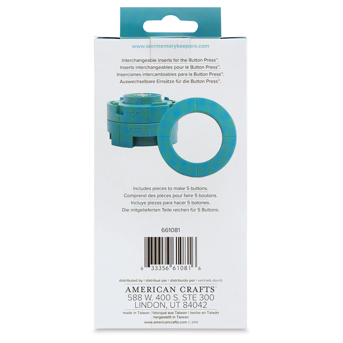 We R Memory Keepers Button Press Inserts - Large (Back of packaging)
