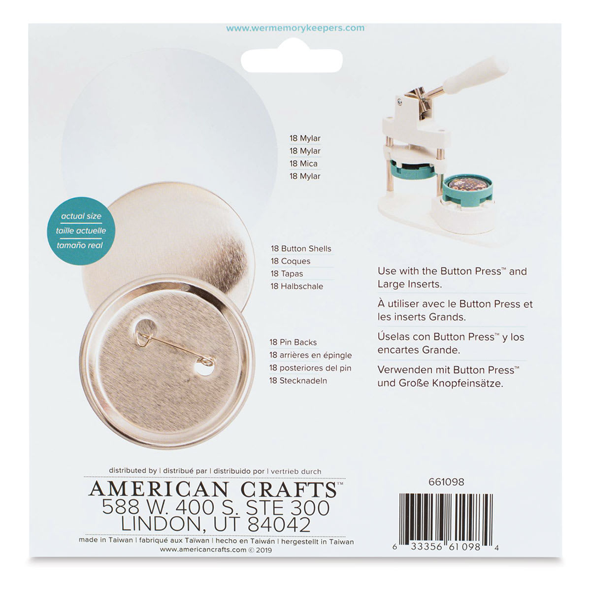 We R Memory Keepers Button Press Refills - Large (Back of packaging)