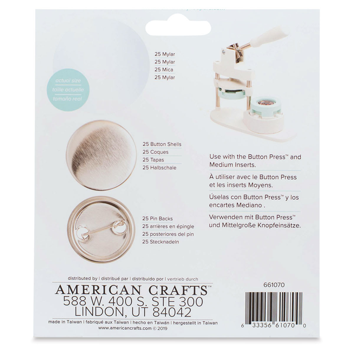 We R Memory Keepers Button Press Refills - Medium (Back of packaging)