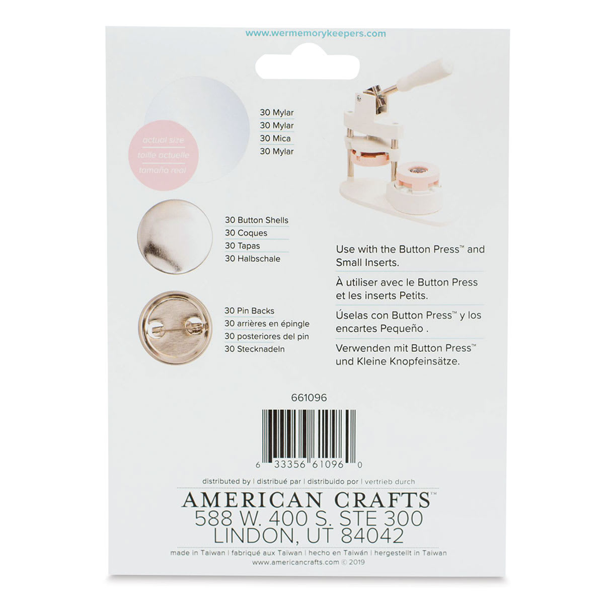 We R Memory Keepers Button Press Refills - Small (Back of packaging)