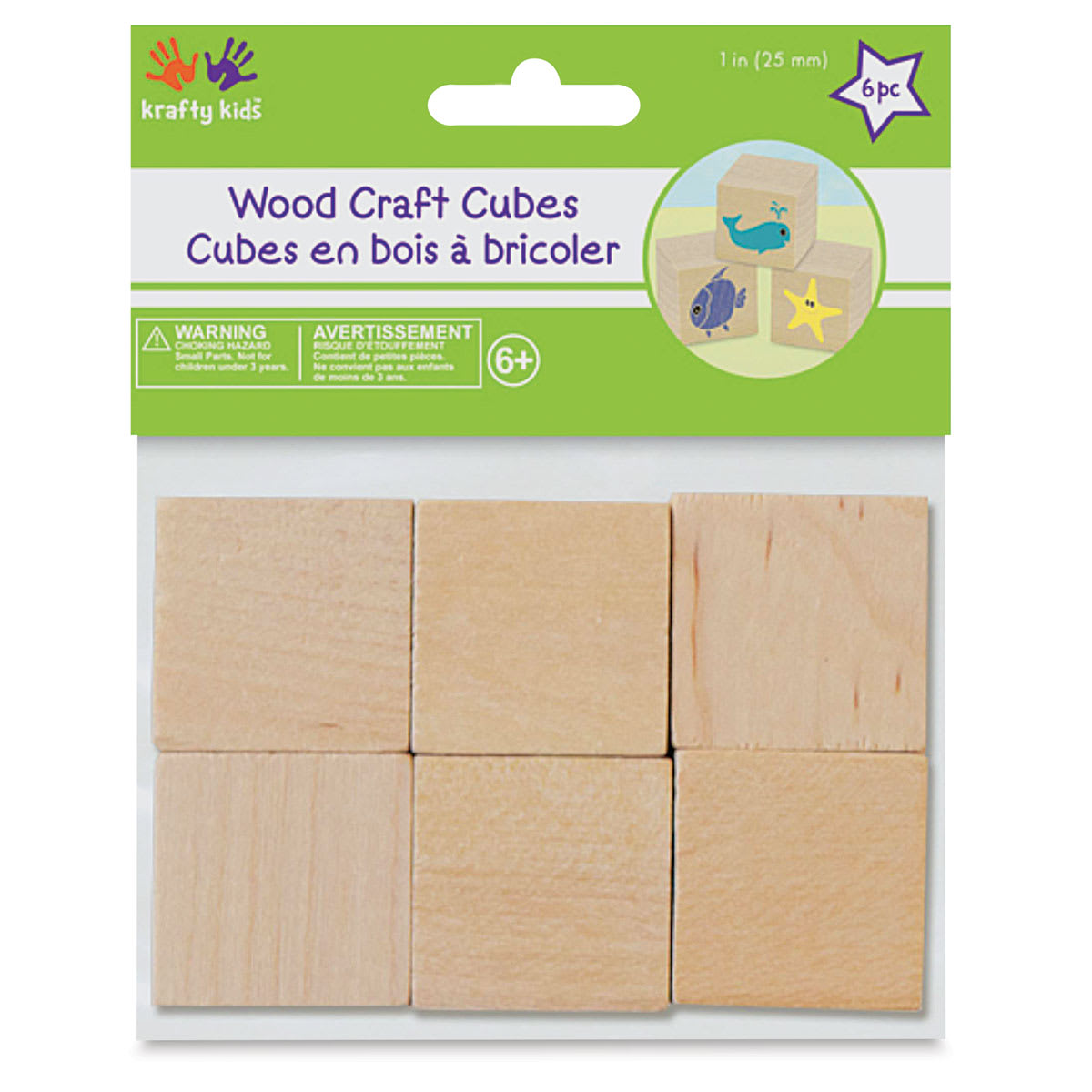 Krafty Kids Wood Craft Cubes - 1", Package of 6 (In packaging)