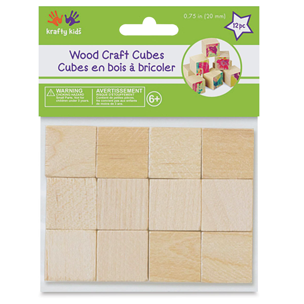 Krafty Kids Wood Craft Cubes - 3/4", Package of 12 (In packaging)