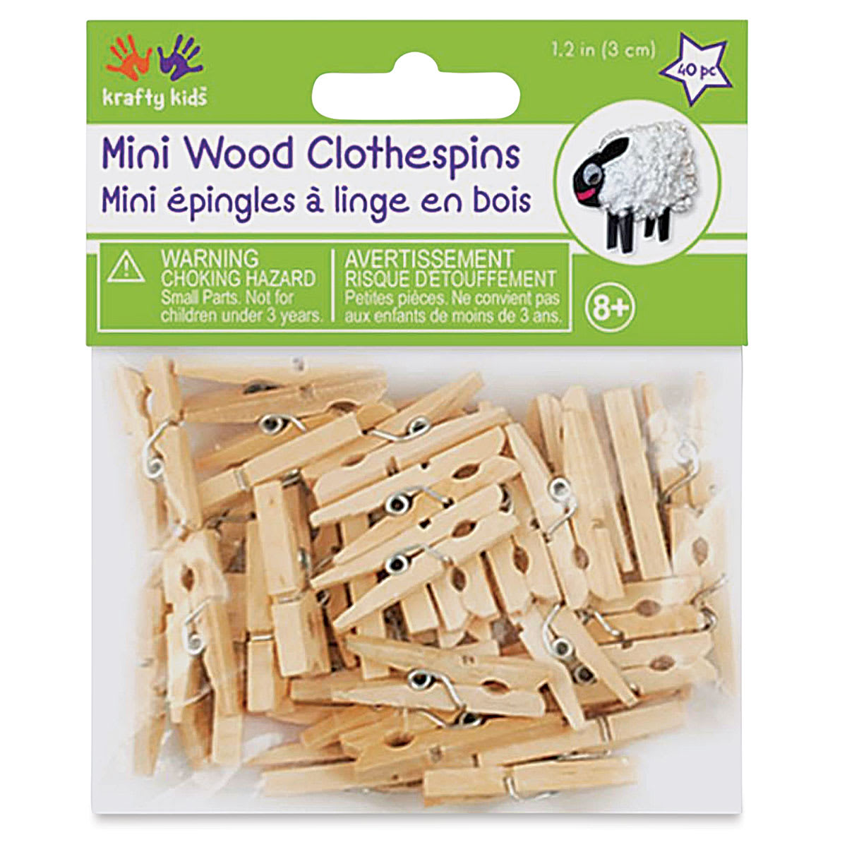 Krafty Kids Clothespins - 1-3/16", Mini, Package of 40 (In packaging)