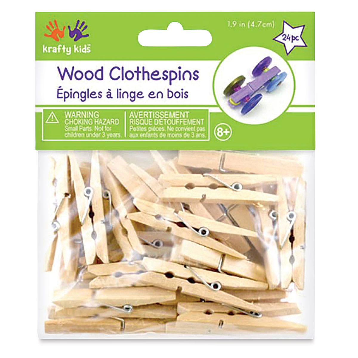 Krafty Kids Clothespins - 1-7/8", Package of 24 (In packaging)