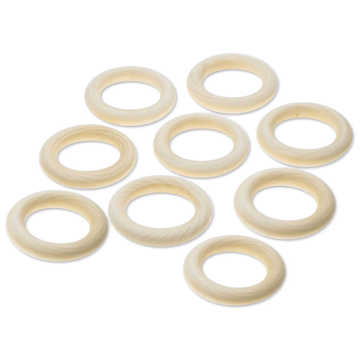 Craft Medley Wood Rings, 9 rings laid out flat