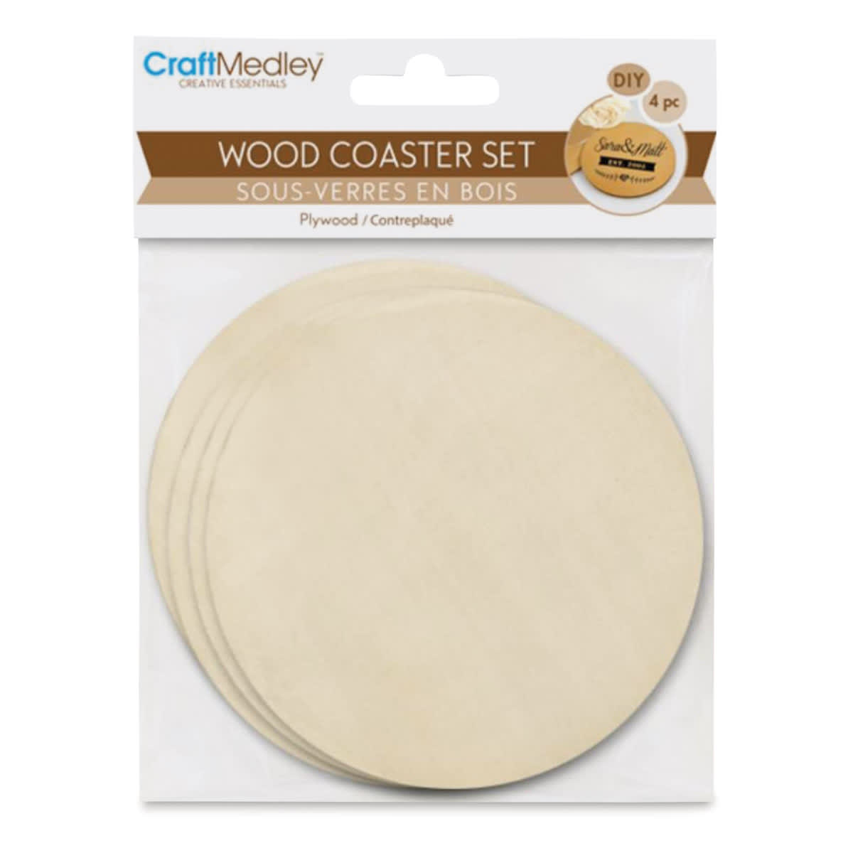 Craft Medley Wood Coasters - Round, Package of 4 (In packaging)