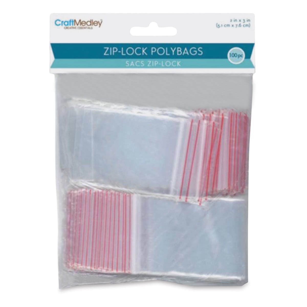 Craft Medley Zipper Lock Bags - 2" W x 3" L, Package of 100 (In packaging)